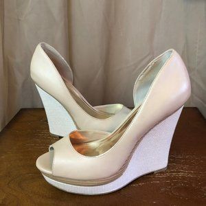 J.Lo Cream Peep-Toe Wedges